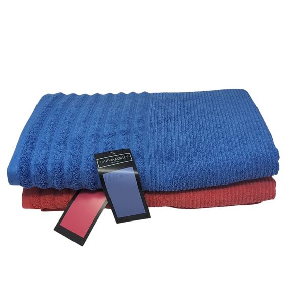 Cynthia Rowley Beach Towel Set of 2 Solid Bright Blue Red Towels 40x70 NEW NWT - Picture 1 of 4